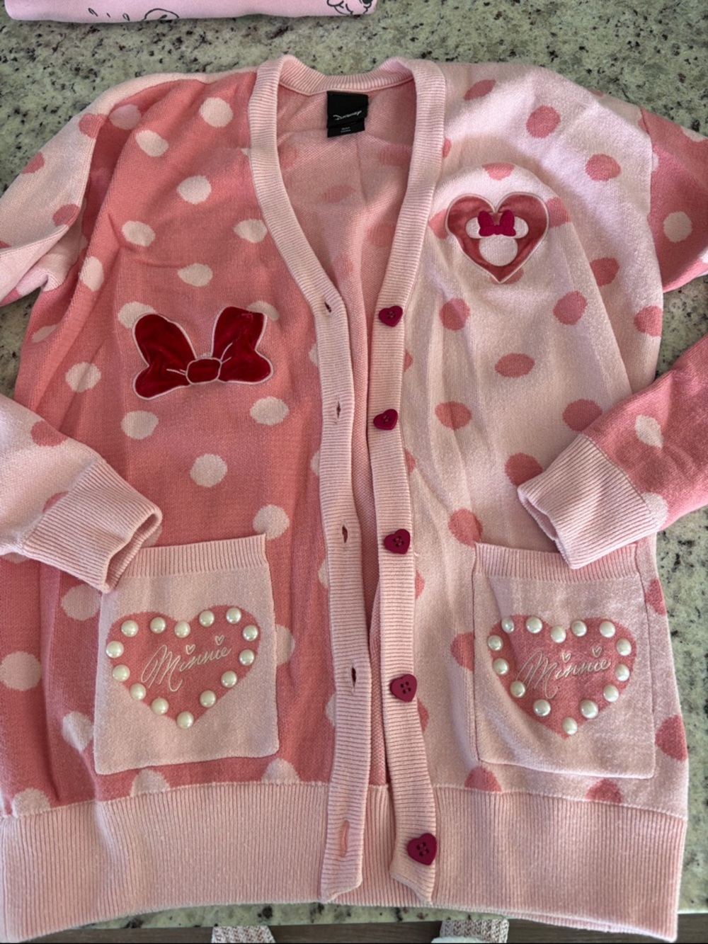 Disney Pink Polka Dot Minnie Cardigan with Heart Patches